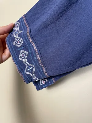 Knox Rose Women’s Boho Embroidered Cross Stitch Blue Kimono Cardigan thumbnail 5
