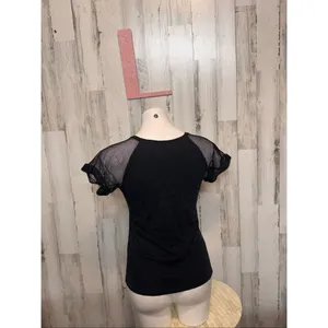 Xhilaration Black Mesh Sleeve Tee Top | Size Large thumbnail 4