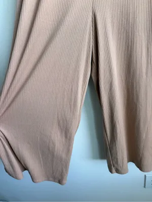 Dressed in Lala Ribbed Wide Leg Pull-On Pants Beige Tan Medium thumbnail 6