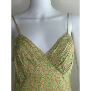 Topshop Floral Satin Ruched Bust Maxi Dress Green Pink Size 6 thumbnail 4