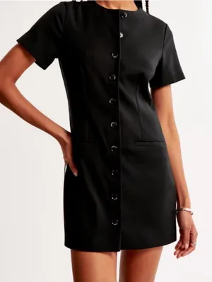 NWT Abercrombie Mara Black Short Sleeve Button Front Mini Dress Medium thumbnail 1