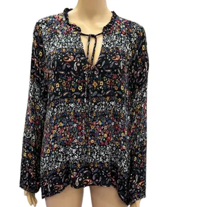 Everleigh Floral Paisley Peasant Blouse Long Sleeve Black Multicolor Womens XL thumbnail 2