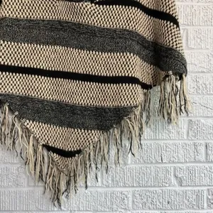 Western Boho Southwestern Fringe Poncho Sweater One Size Tan Gray Aztec Festival thumbnail 4