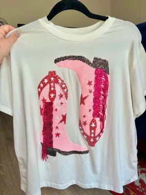 Queen of Sparkles Sequin cowboy boot tee thumbnail 1