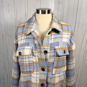 LELIS‎ Women's Light Blue Plaid Oversized Shacket, Small thumbnail 2