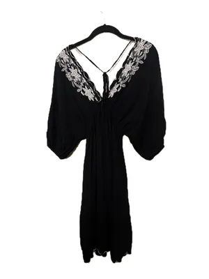 U2K Vintage Forever 21 Black V‑Neck Mini Dress with White Embroidery thumbnail 3