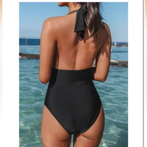 Cupshe Black Plunge Halter One-Piece Swimsuit thumbnail 4