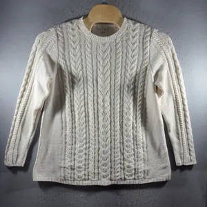 3177 | J. Jill Chenille Cable Knit Sweater Cream Ivory Womens Lg Tall Fisherman thumbnail 1