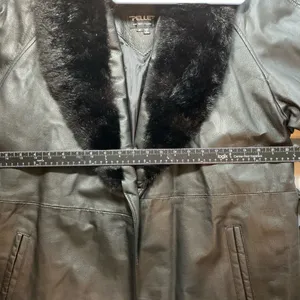 Pelle New York-Milano Goth Black Genuine Leather Trench Coat with Faux Fur Collar thumbnail 7