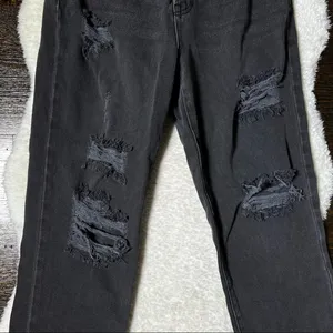 PacSun Black Distressed High Rise Straight Black Jeans thumbnail 4