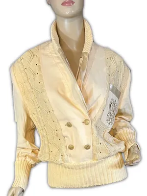 Side Effects Vintage 1990'S Yellow Cream Embroidered V Neck Pullover Sweater (M) thumbnail 2
