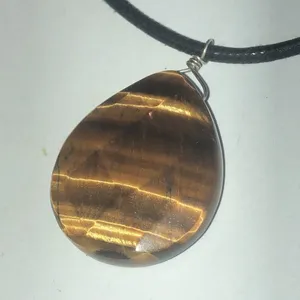 Boho Black Cord & Tigers Eye Stone Boho Pendant Necklace thumbnail 5