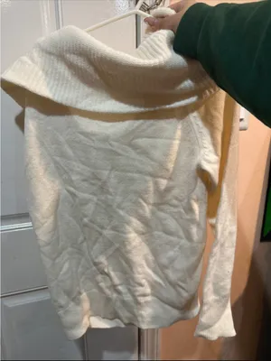Uniqlo Cream Off-Shoulder Ribbed Cowl Neck Sweater thumbnail 5