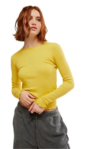Free People Long Nights Layering Top- Ceylon Yellow Medium New With Tags thumbnail 1