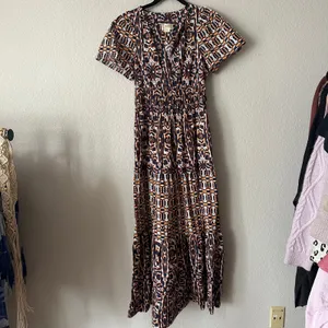 Anthropologie Maeve Somerset Maxi Dress Printed Short Sleeve Brown XS thumbnail 2