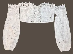 SHEIN XS White Eyelet Lace Crop Top Detachable Sleeves Off Shoulder Halloween thumbnail 1