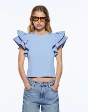 Zara Blue Ruffle Top thumbnail 2