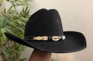 Summit Hats Black Leather Suede Wool Felt Cowboy Cowgirl Hat Cap Size L thumbnail 4