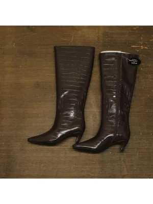 NWT INC International Concepts Knee High Boots Kitten Heel Brown Croc 6.5M thumbnail 2