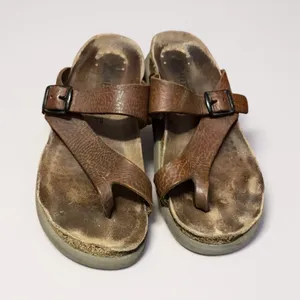 Mephisto Women Tan Leather Thong Buckle Cork‎ Footbed Sandals Size 38 thumbnail 1