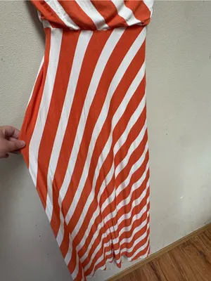 Calvin Klein Orange White Striped Maxi Dress L Cowl Neck Coastal Resort thumbnail 4