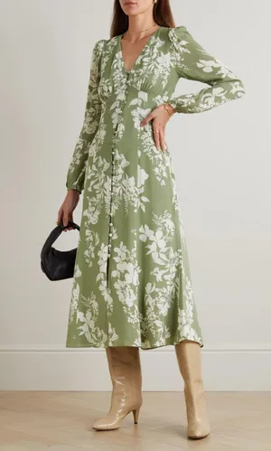 Reformation Brogan Dress in Willow thumbnail 1