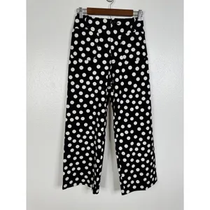 Maeve Anthropologie The Colette Cropped Wide Leg Polka Dot Pants Black White 25 thumbnail 4