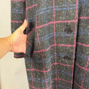 Vintage Plaid Maxi Coat Wool Blend Mock Neck Pink Blue Gray Womens Large‎ Mexico thumbnail 3