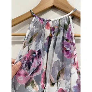 Floral High Low Halter Maxi Dress Rhinestone Waist Pink Purple Cream Sz 4 thumbnail 7