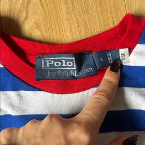 Polo Ralph Lauren Blue and White Striped Tee with Red Accents thumbnail 3