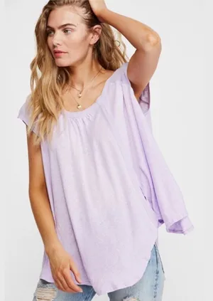 Free People Keep It‎ Casual Tee Lilac Linen Blend Short Sleeve Flowy Top Size XS thumbnail 1