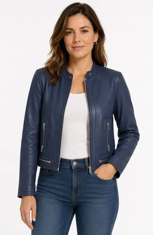 Lewit Womens Leather Jacket in Grey Grisaille Blue Gray Size Large thumbnail 1