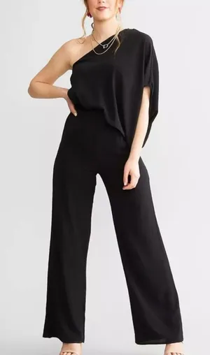 VICI Jumpsuit: black, one shoulder, wide leg, size small thumbnail 1