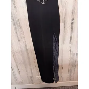 Black Rhinestone Mesh Evening Gown – Slit Maxi Dress, Size M thumbnail 5