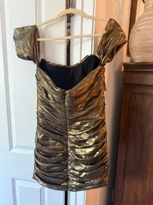 House of CB Ilaria Bro dress gold bronze ruched‎ off shoulder dress thumbnail 6
