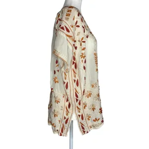 Johnny Was Aubrey‎ Blouse Small Cream Embroidered Floral Boho Peasant Top Tunic thumbnail 3
