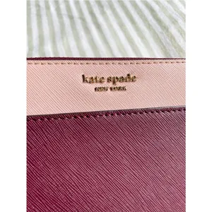 Kate Spade Cameron Large Zip Around Wallet Rose Smoke Wine Colorblock Accordion thumbnail 3