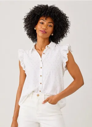 Lilly Pulitzer Branson Button Down Top Resort White Metallic Women's XL Ruffle thumbnail 1
