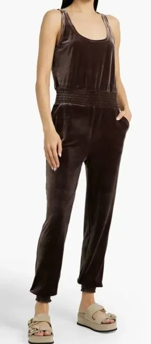 Commando Greige Velvet Velour Sleeveless Tank Jogger Jumpsuit Brown XS thumbnail 1