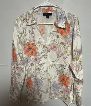 Ann Taylor Floral Blouse - Cream, Orange, Purple thumbnail 1