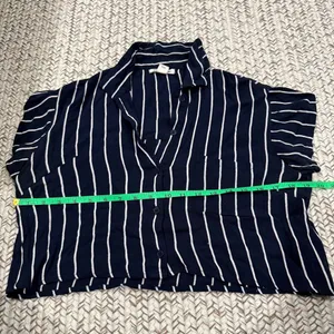 Billabong Blue and White Tropical Crush Striped Button-Up Crop Top thumbnail 11