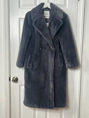 Abercrombie & Fitch XXS Gray Faux Fur Long Coat Quiet Luxury Old Money Chic thumbnail 2