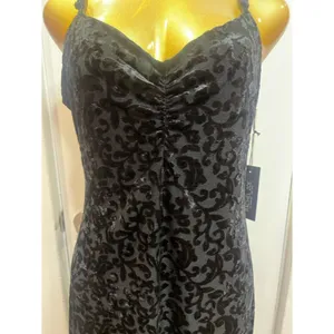 Rachel Zoe Black Velvet Burnout Devoré Midi Dress Whimsigoth 90s Style L thumbnail 2