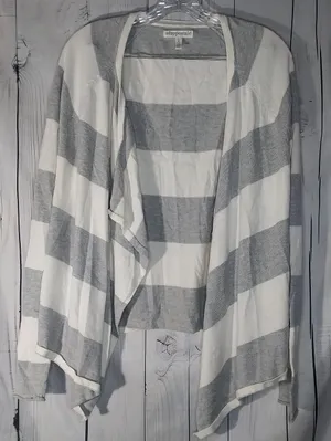 Aeropostale Gray & White Striped Open Casual Draped Preppy Cardigan Sweater thumbnail 1