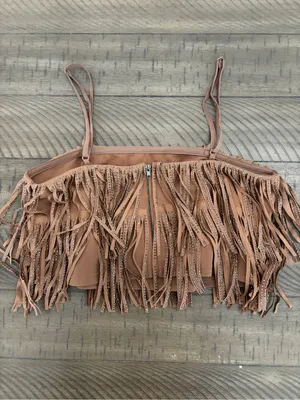 Fringed Crop Top in Dusty Rose - Women’s Summer Tank thumbnail 2