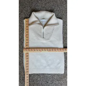 H&M Knitted Sweater Vest Quarter Zip Collared Light Beige Side Slit One Size thumbnail 5