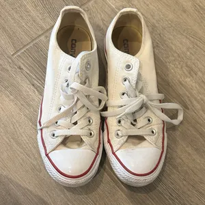 Classic Low-Top Converse Sneakers in Off-White with Red & Navy Trim thumbnail 3