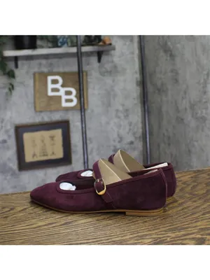 NWT Marc Fisher Dress Flats with Square Toe and Ankle Strap Red Suede Purple 8M thumbnail 8