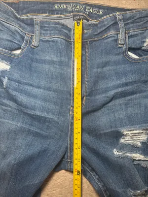 American Eagle Outfitters Blue Jean Denim Hi-Rise Jegging Distressed 16 Long thumbnail 3
