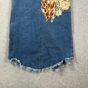 Y2k Patchwork Animal Print Midi Denim Skirt 27 Lace Up Cut Off Made in Italy thumbnail 4